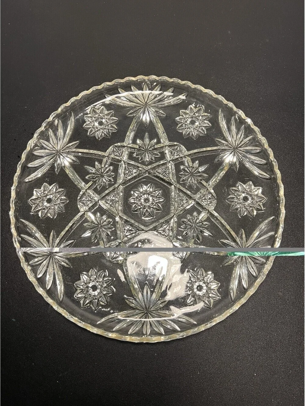 Anchor Hocking 1960s EAPC Star Of David Pressed Glass Platter Plate, 13.5”